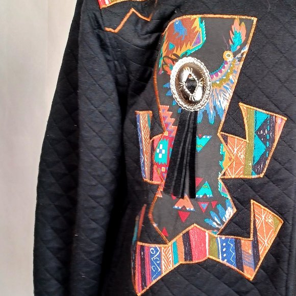 Rafael Womens Black Southwestern Jacket & T-Shirt Large Conchos Liner Zip Up Vtg - Picture 4 of 16